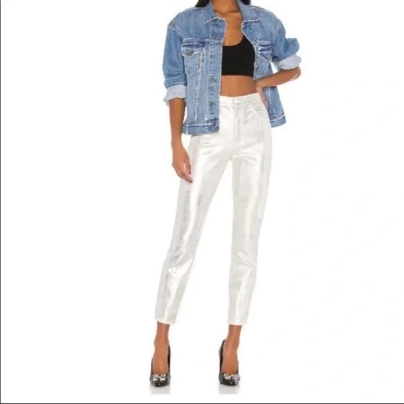 NWT GRLFRND Karolina Silver Metallic Skinny Jean - Picture 1 of 11